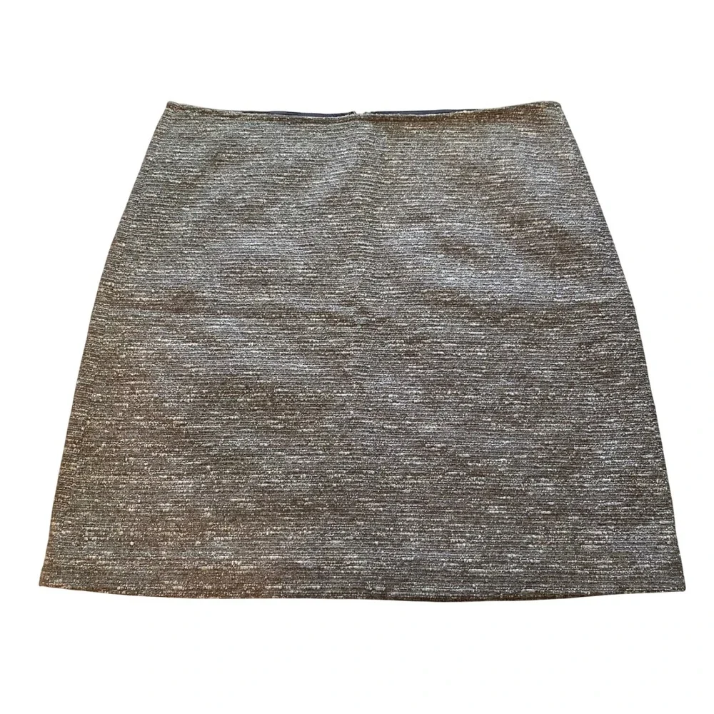 DKNY Mini Skirt Women 8 Tan White Textured Sparkle Tweed A-Line Preppy Party NYE